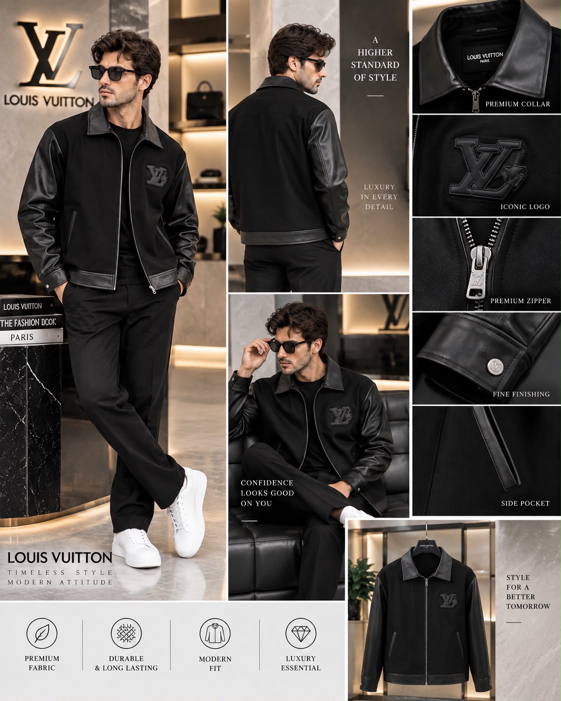 LOUI VUITTON IMP LEATHER SLEEVES JACKETS CELEBRITY CHOICE CS454 KARAN AUJLA LIMITED EDITION VERY PREMIUM DESIGNER JACKET