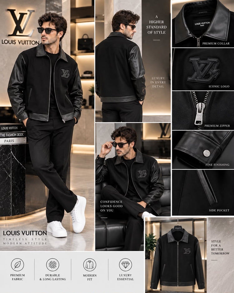 LOUI VUITTON IMP LEATHER SLEEVES JACKETS CELEBRITY CHOICE CS454 KARAN AUJLA LIMITED EDITION VERY PREMIUM DESIGNER JACKET