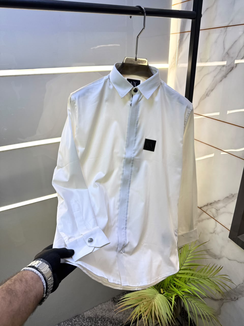 Armani Exchange Premium Zipper Shirt for Men – Standard Fit with Box & Carry Bag