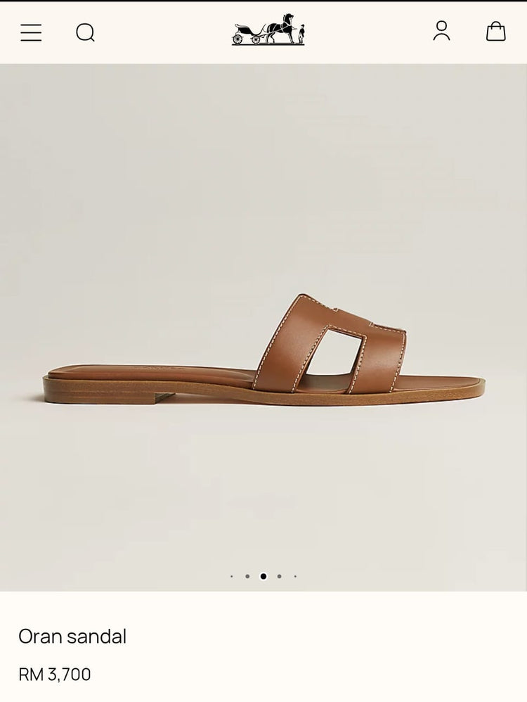 Hermes Paris Oran Brown Flats With OG Box & Carry Bag Slide Brown