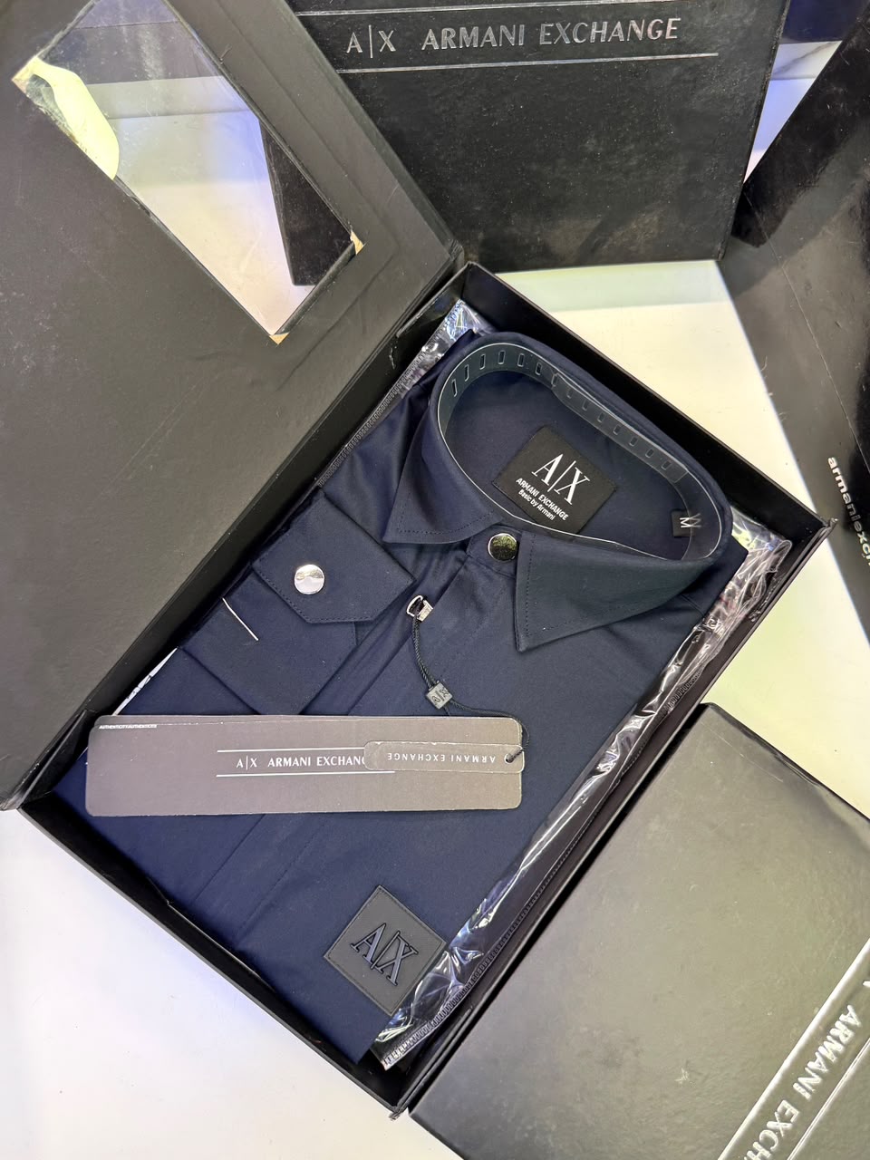 Armani Exchange Premium Zipper Shirt for Men – Standard Fit with Box & Carry Bag