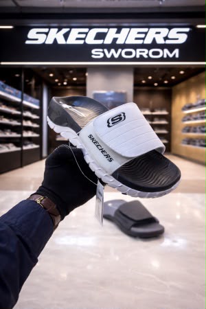 Skechers Go Recovery Adjust Premium Slides – White & Black