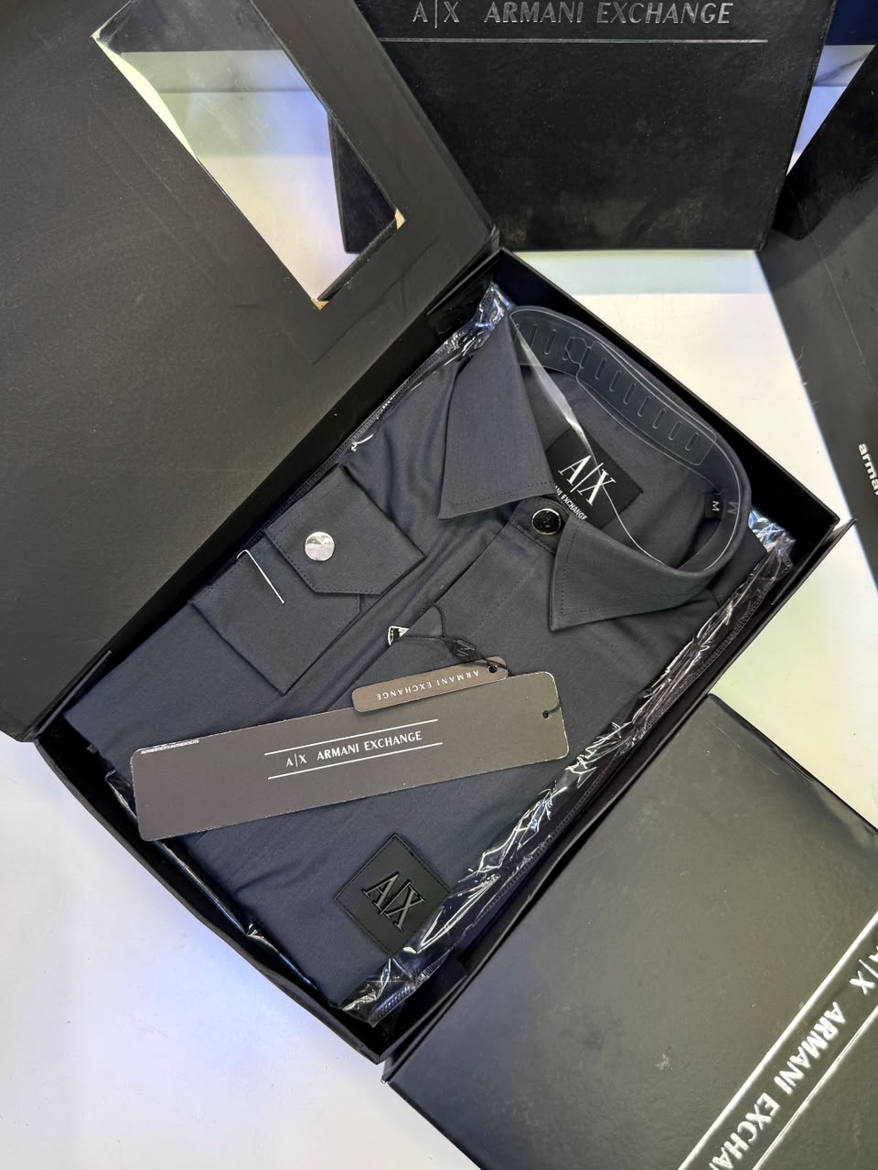 Armani Exchange Premium Zipper Shirt for Men – Standard Fit with Box & Carry Bag