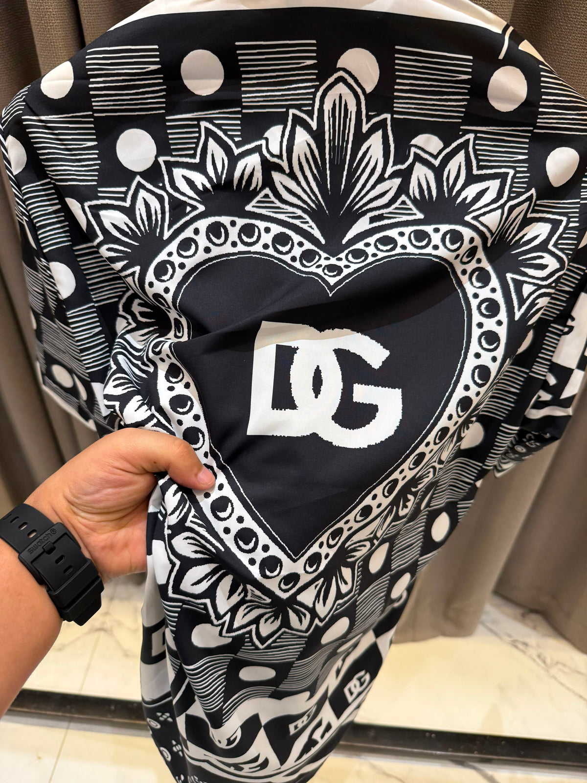D&G Monogram Printed Half Shirt for Men – Premium Cotton Satin