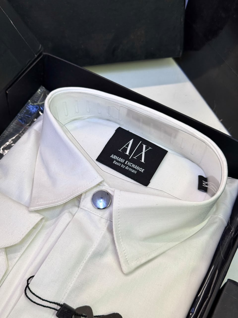Armani Exchange Premium Zipper Shirt for Men – Standard Fit with Box & Carry Bag