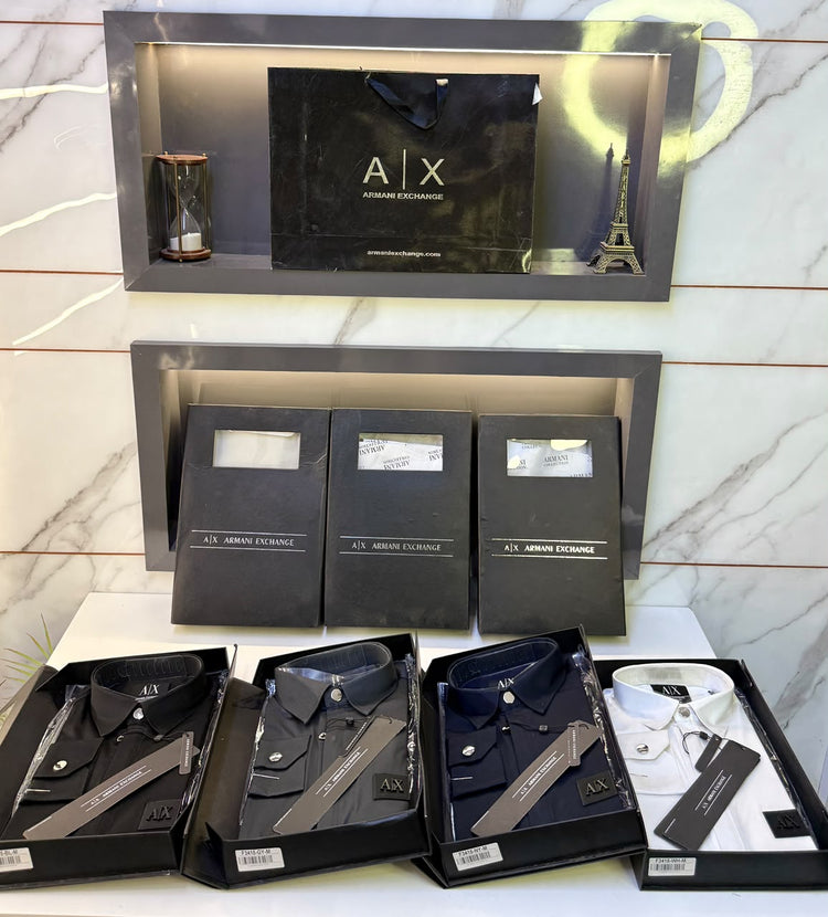 Armani Exchange Premium Zipper Shirt for Men – Standard Fit with Box & Carry Bag