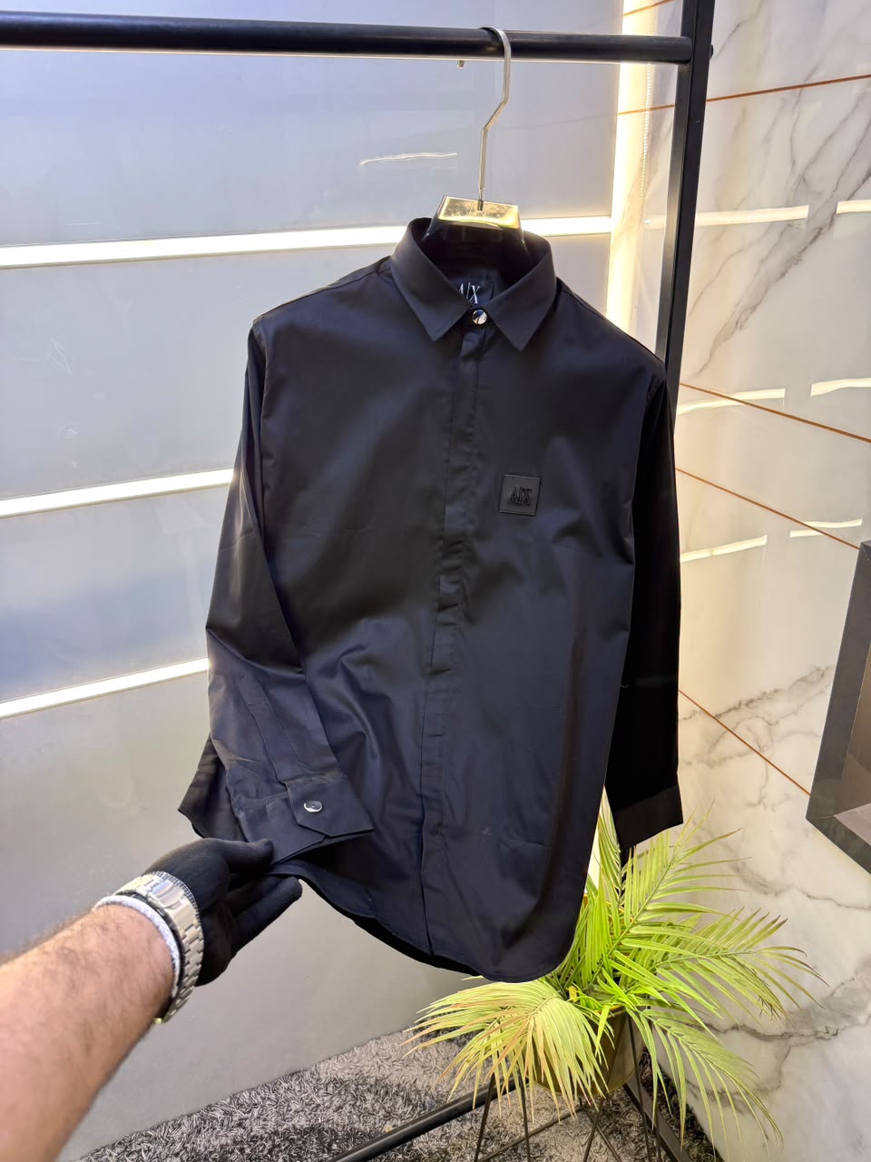 Armani Exchange Premium Zipper Shirt for Men – Standard Fit with Box & Carry Bag