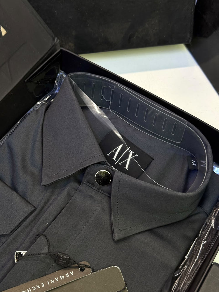Armani Exchange Premium Zipper Shirt for Men – Standard Fit with Box & Carry Bag