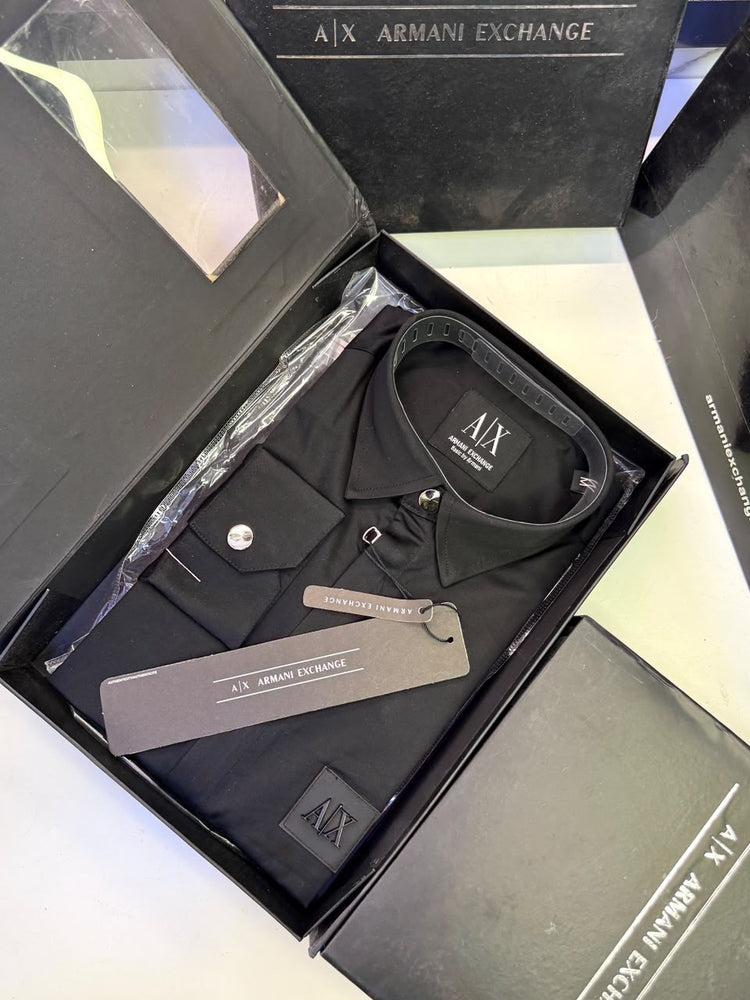 Armani Exchange Premium Zipper Shirt for Men – Standard Fit with Box & Carry Bag