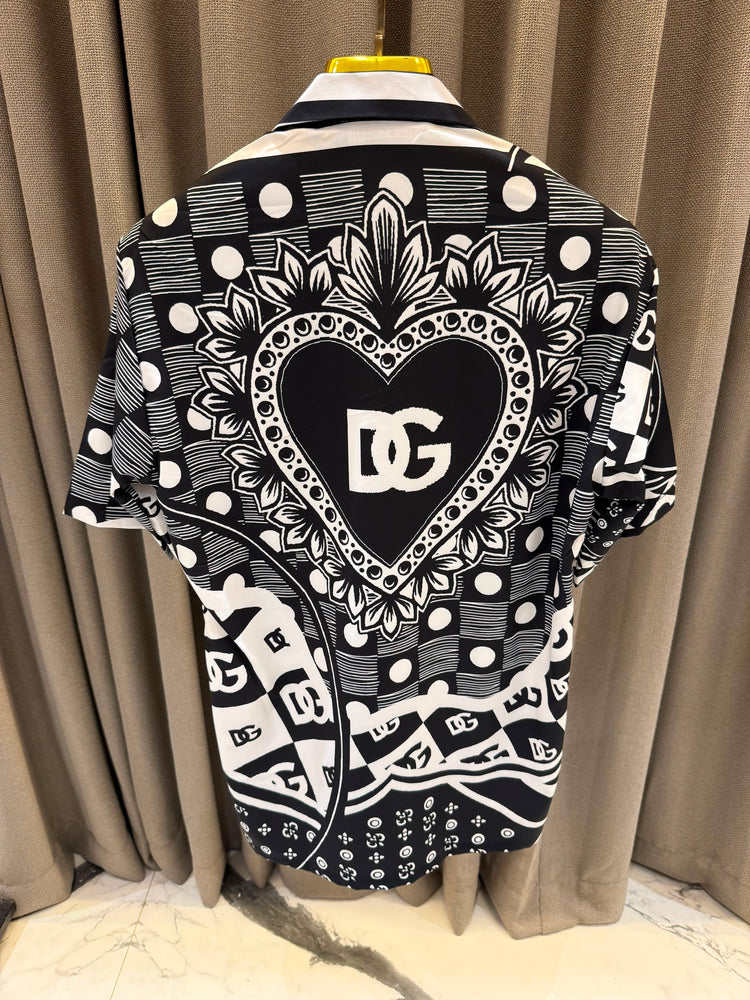 D&G Monogram Printed Half Shirt for Men – Premium Cotton Satin
