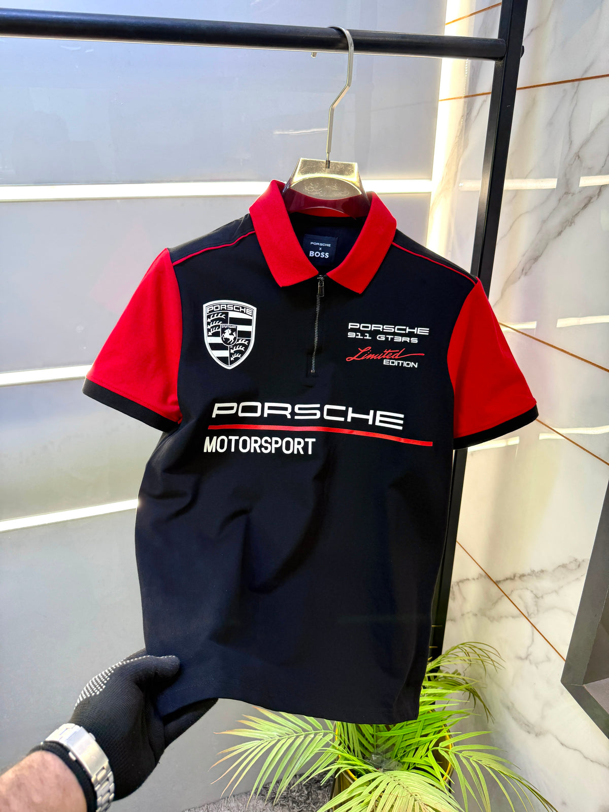 BOSS x Porsche Premium Polo Neck T-Shirt – Soft Matty Cotton