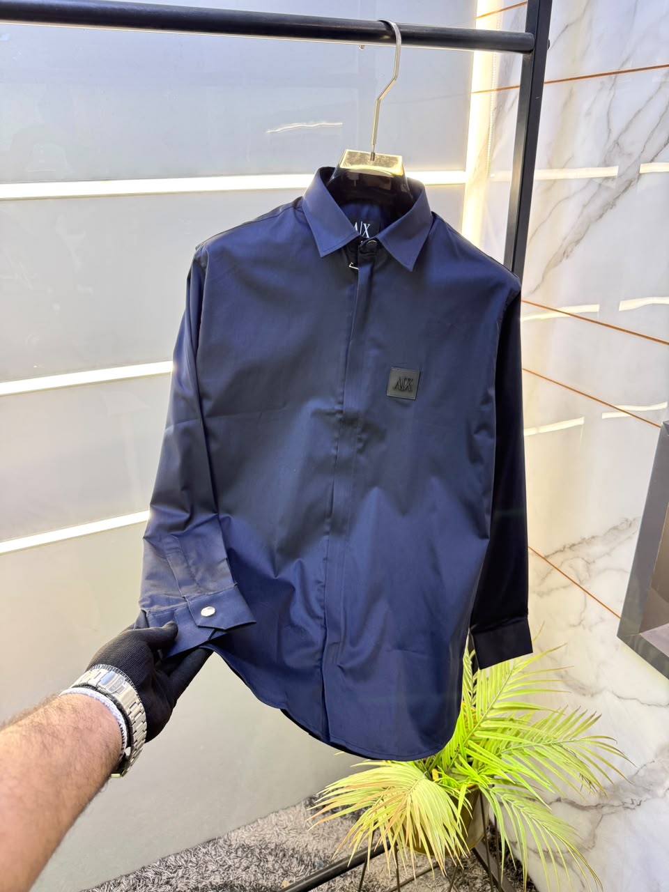 Armani Exchange Premium Zipper Shirt for Men – Standard Fit with Box & Carry Bag