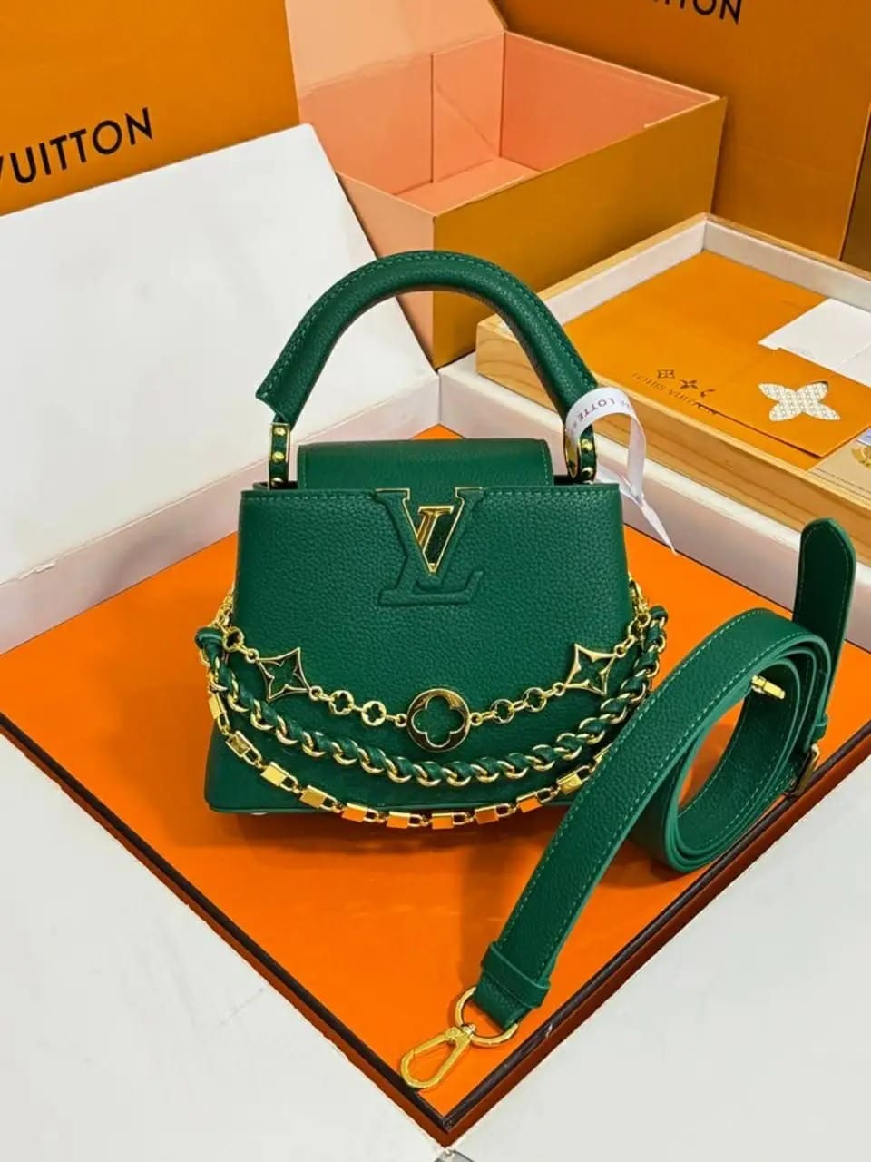 Louis Vuitton Capucines Mini Small Gold Green Charm Chain – Premium Store Article. Product Code: 98177-6