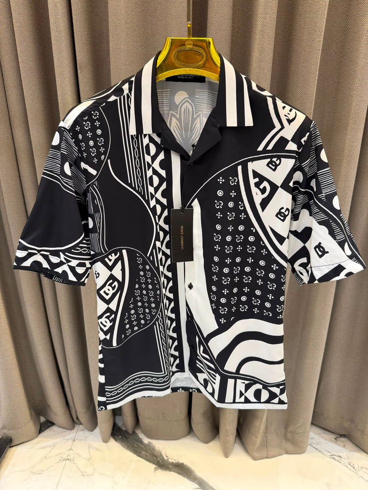 D&G Monogram Printed Half Shirt for Men – Premium Cotton Satin
