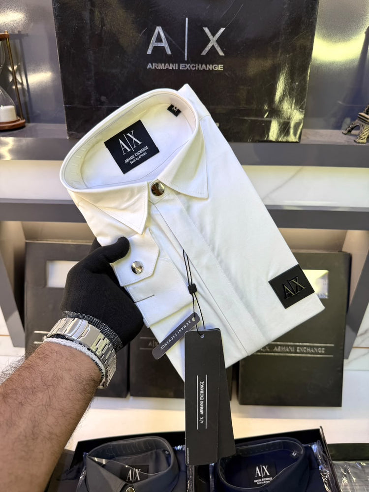 Armani Exchange Premium Zipper Shirt for Men – Standard Fit with Box & Carry Bag