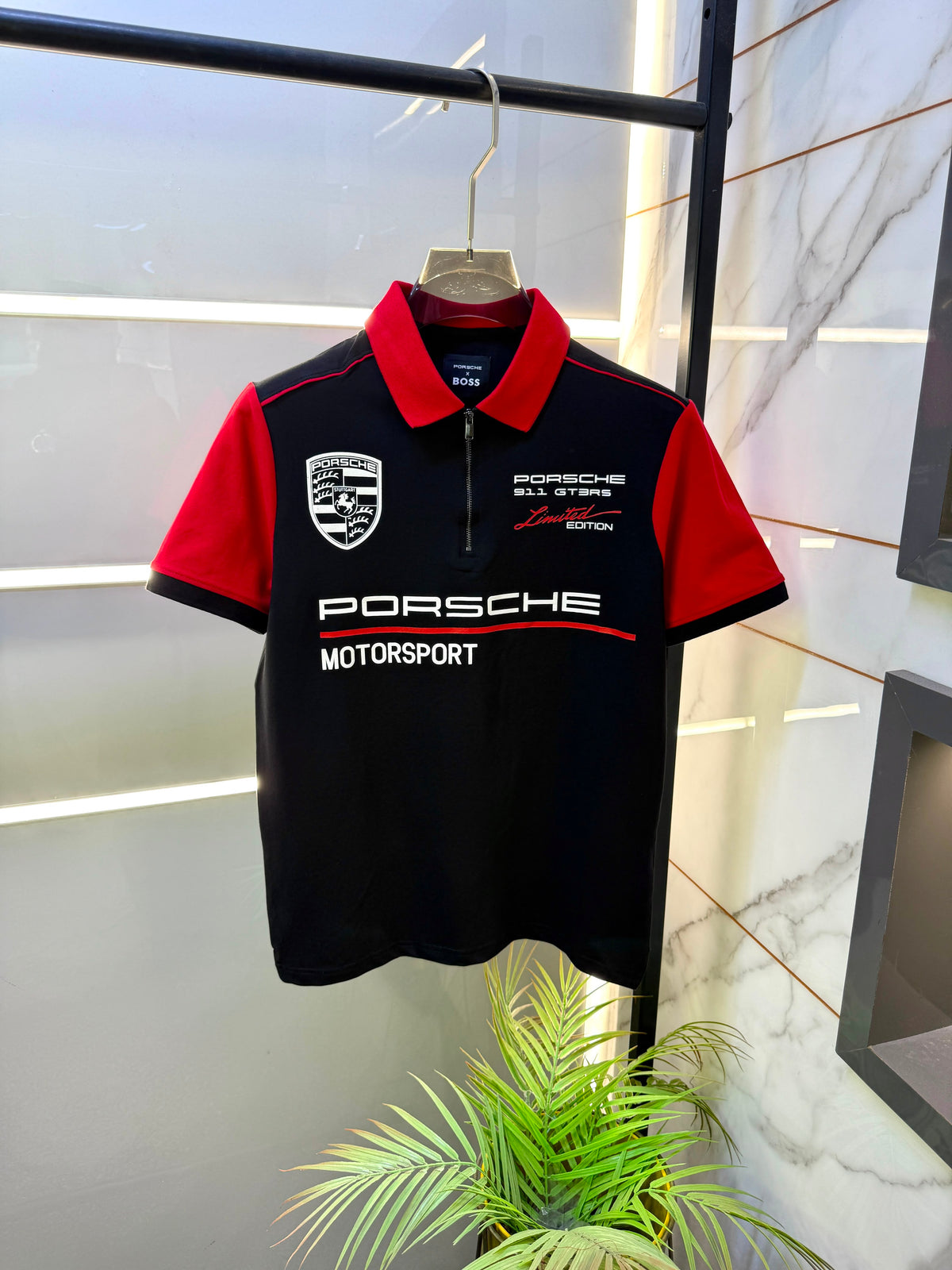 BOSS x Porsche Premium Polo Neck T-Shirt – Soft Matty Cotton