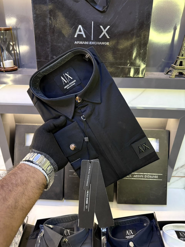 Armani Exchange Premium Zipper Shirt for Men – Standard Fit with Box & Carry Bag